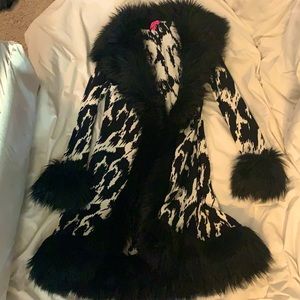Betsy Johnson original black and whit leopard sweater coat